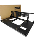 Open Air PC Test Bench Frame For ATX ITX Micro ATX Motherboards, black steel open chassis case with wide GPU support shown angled