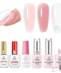 HEMA Free Builder Gel Nail Kit With 3 In 1 Protein Primer, Base Coat, Top Coat, 3 pink milky white shades, and nail brush