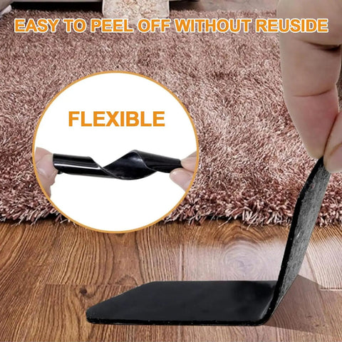 4 Pack Double-Sided Rug Tape For Hardwood Floors And Tile, Reusable Non-Slip Rug Pads, flexible, easy to peel off demonstration