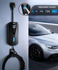 Portable Electric Car Charger For Level 1 And Level 2 EVs J1772 Compatible 16A 10A 8A Charging Station with adjustable amps.