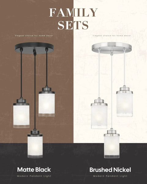Comparison of matte black and Brushed Nickel Modern Pendant Light For Kitchen Island Set Of 2 With Adjustable Height