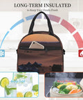 Insulated Lunch Tote For Women And Men With Leakproof Zippers featuring desert design, ice symbol, and steam for cooling and warming effects