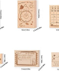 Heckin Adorable Cat Planner Wooden Stamps Set Six Piece Calendar Habit Tracker To Do List Weekly Challenge Journaling Scrapbook Diary Decor, all six designs showing details and sizes.