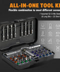 42 In 1 Magnetic Ratchet Screwdriver Set With Detachable Handle, 8 Long And 32 Short Precision Bits in open gray case