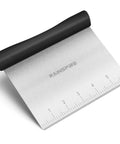 Stainless Steel Bench Scraper With 1 To 6 Inch Measurement Marks For Even Dough Portions, Pastry And Pizza Cutter, Pro Grade Multi Purpose Kitchen Chopper For Veggies And Scraping Baked Sheets, Black handle