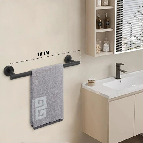 Matte Black 18 Inch Wall Mounted Towel Bar Made From Rustproof Stainless Steel For Bathrooms And Kitchens with towel hanging