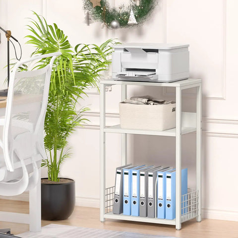 Large White Record Player Stand With 3 Tier 18 Inch Wide End Table For Vinyl Storage Up To 130 Albums Sturdy Industrial Style Turntable Table And Modern Side Table For Living Room Bedroom Or Office, white metal frame