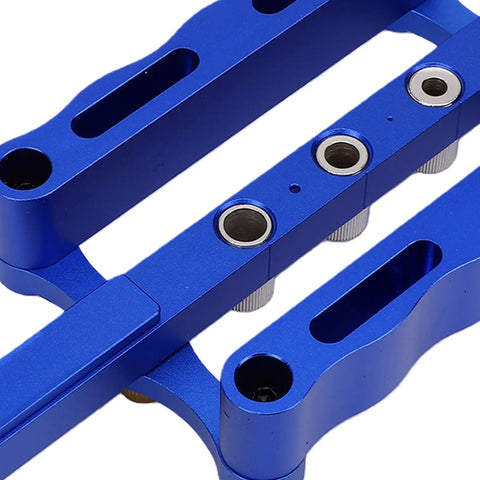 Close-up of Dead Nuts Precise Aluminum Dowel Jig Kit with self-centering drill guides and adjustable guide tubes.