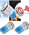 Twin Pack 12V IP65 Waterproof LED Flash Buzzer Indicator Light 19mm For Electrical Control Panels DIY Projects Ships Machinery Switch Cabinets With Intermittent Alarm And High Decibel 90 To 110dB front and side view