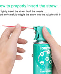 Hands inserting straw into nozzle of Powerful Canned Air Duster For Computers And Electronics 10 Oz Keyboard Cleaner Air Spray