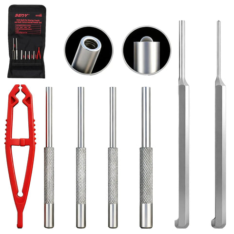 Roll Pin Starter Punch Set 7 Piece For AR Builds With Hollow End To Prevent Slips Includes 1/16 5/64 3/32 And 1/8 Inch Sizes For AR Lower Upper Receiver Assembly And Bolt Catch Install; includes steel punches and red plastic tool with case
