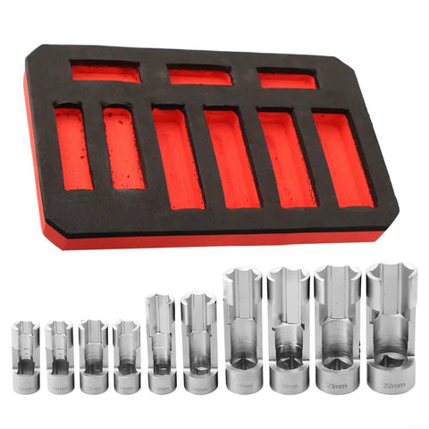 Line Socket Set Pro Grade 10mm To 22mm For Fuel Lines And Brake Pipes Nut Removal Tool Kit with foam tray and socket sizes.