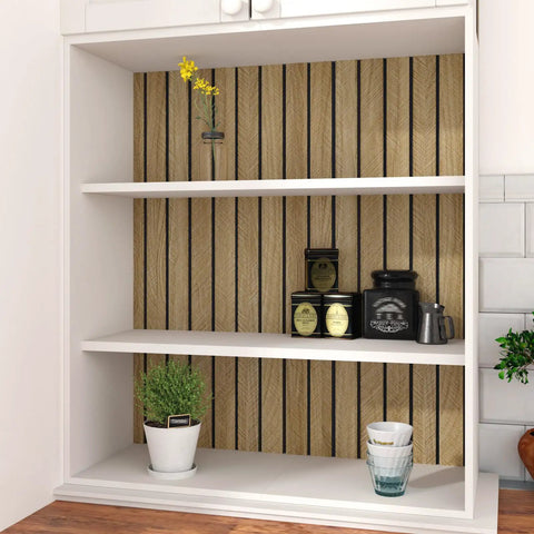 3D Brown Wood Wall Panels Peel And Stick Acoustic Slat Paneling for Bedroom Living Room Office in shelf backdrop 197 x 11.8 in