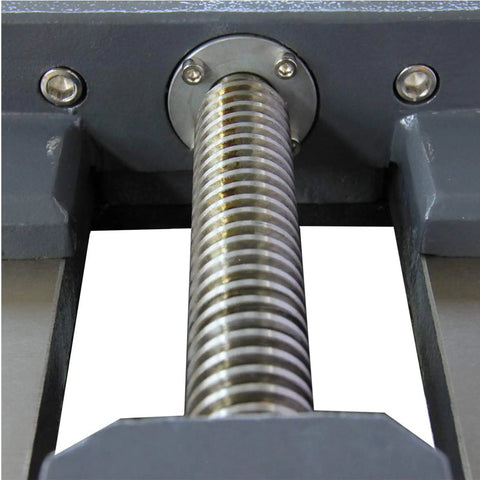 Close-up of threaded screw on 8-Inch Heavy-Duty Drill Press Vise With Replaceable Prismatic Jaws And 45-Degree Grooves For Plates And Square Tubes