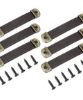 Brown PU Leather Drawer Pulls Set Of 6 With Iron Backing Plate 4.4 Inch Length 105 Mm Hole Distance, includes 18 Mm screws
