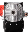 Front view of OEM Equivalent Four Port Pressure Switch 140 175 PSI Two Pole 120 240V for air compressors.