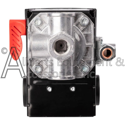Front view of OEM Equivalent Four Port Pressure Switch 140 175 PSI Two Pole 120 240V for air compressors.