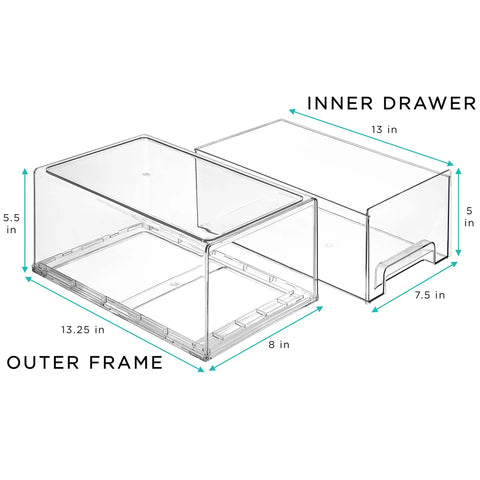 Must-Have Large Clear Stackable Storage Drawers 2-Pack With Handles Easy Pull-Out Plastic Organizer Bins dimensions illustration