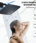Dope Matte Black Tub Shower Faucet Set With 8 Inch Rain Shower Head in use, showcasing high pressure water flow