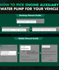 Step-by-step guide on how to pick engine auxiliary water pump for your vehicle, showing desktop and mobile fitment options.