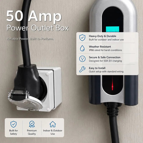 50 Amp NEMA 14-50R Outdoor Receptacle Box Weatherproof Power Outlet 125/250V ETL Listed 3-Pole 4-Wire Grounded in use
