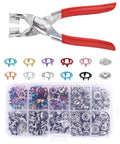 Pro Level Metal Snap Fasteners Kit With One Hundred Colored And Silver Five Prong Buttons Paired With Rugged Iron Press Pliers.