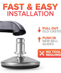 Heavy Duty Office Chair Bell Glides Replacement Plus 7/16 Inch 11Mm Stem Non Rolling Caster Cups showing easy installation process.