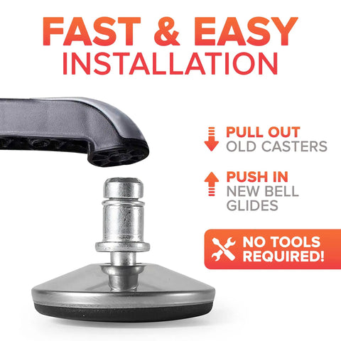 Heavy Duty Office Chair Bell Glides Replacement Plus 7/16 Inch 11Mm Stem Non Rolling Caster Cups showing easy installation process.