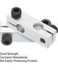 Silver aluminum alloy rail guide connectors for 8 mm linear rails with screws. Four Pack Aluminum Alloy Cross Type Rail Guide Connectors For 8 mm Linear Rails Includes Screws Built For CNC Machines And Automation Gear Durable Smooth Operation Rock Solid Performance.