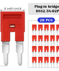 20 Pack 2 Pole DIN Rail Terminal Block Jumpers for DK2.5N and DK2.5N-BL, Press Fit DSS2.5N-02P Compatible, red connectors