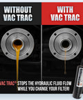 Comparison of hydraulic fluid leakage with and without Hydraulic Fluid Saver Vacuum Tool for Tractor Filter Changes Oil Suction Pump Kit.