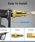 Beefy Heavy Duty Brass One Quarter Inch NPT Male Air Hose Adapter Kit With Quick Connect Fittings Coupler Installed