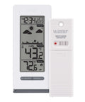 All In One Battery Operated Monochrome Digital Forecast Station With Wireless Display Time And Date Moon Phase Indoor And Outdoor Temperature Barometric Pressure Trend Arrows And Dynamic Weather Animations featuring remote sensor