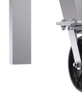 Rock Solid Adjustable Height Aluminum Gantry Crane With V Groove Cast Iron Wheels 15 By 12 Foot Span 2000 Pound Capacity detail of cast iron wheels
