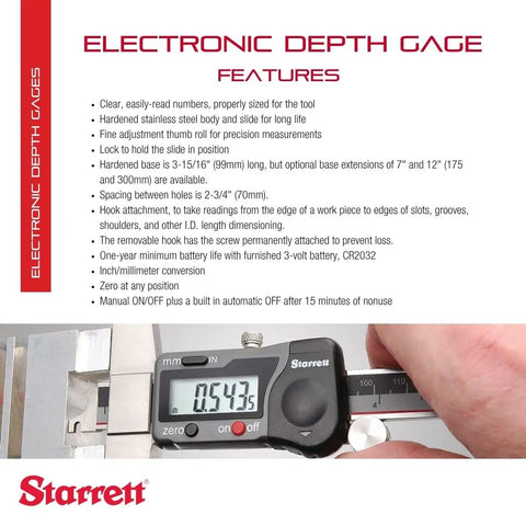 Electronic Depth Gauge With Clear Readout And Fine Adjustment Thumb Roll; hand adjusting on-site with stainless steel body, 0.0005 inch resolution.