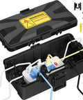 Beefy Medium Outdoor Electrical Box IP54 Weatherproof Cover for Outdoor Power Strips and Electronics, open view with cables.