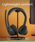 Zone 301 Wireless Bluetooth Headset With Noise Canceling Microphone For Calls And Meetings Works With Windows Mac Chrome OS Linux iOS iPadOS Android Graphite displayed on stand