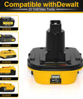 20V To 18V Battery Adapter With USB Port For Quick Charge Tools shown with compatible Dewalt models