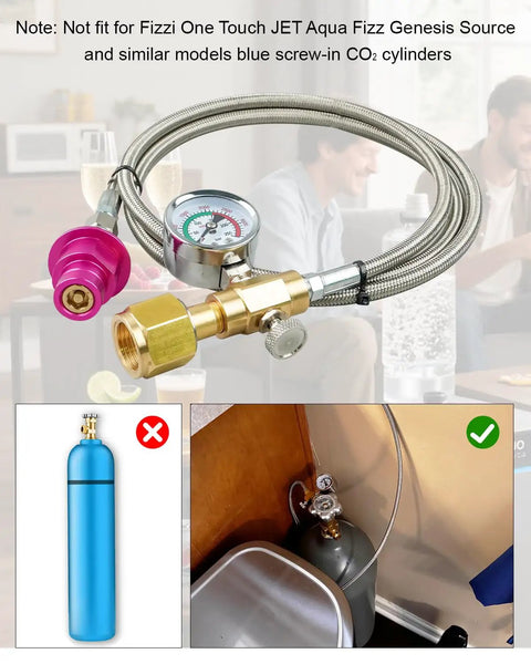 60 Inch Soda Maker Adapter Hose Kit For Terra Duo Art Gaia Series CO2 Tank Adapter, Beefy Brass Stainless Steel Hose With Steel Braided Layer, High-Pressure Up To 3500 PSI, braided hose with gauge