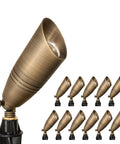 12 Pack Solid Brass Landscape Spotlight Kit 12V AC DC Low Voltage Outdoor Uplight With ABS Ground Spike Waterproof Directional LED Fixture MR16 Bulb Not Included