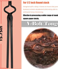 Forging Tongs Set For Knife Making And Blacksmithing, 5 Piece Kit Includes Flat Jaw Tongs, 15.75in V-Bolt Tongs
