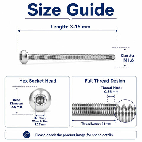 M1.6 Hex Socket Screws Set For Mechanical, Furniture, And Electronics Assembly, 304 Stainless Steel Pan Head guide