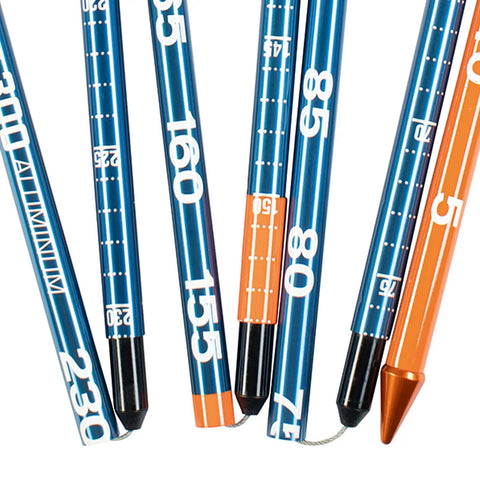 Close-up of Stealth 300 Avalanche Probe With Laser-Etched Depth Markings, Lightweight 11.6 oz Backcountry Kit segments.