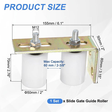 Two Nylon Gate Rollers With L Bracket For Sliding Gate Or Barn Door, 2 Inch Diameter By 2-3/4 Inch Length, White Finish