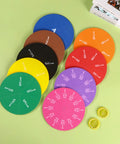 Magnetic Fraction Circles Set For Kids And Classrooms, 51 pieces with 9 color coded fractions on a green surface