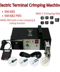 No Nonsense Heavy Duty Electric Terminal Crimping Machine With Seven Interchangeable Dies 90 Watt Motor 220 Volt Power showing control panel and crimping dies.