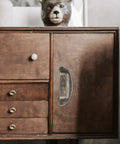 Vintage Bronze Metal Shell Cabinet Handles Set Four Pack Retro Drawer Pulls For Kitchen Cupboards And Dressers 7 Inch Wardrobe Door Hardware Rustic Hardware For Cabinets And Doors on brown wooden dresser