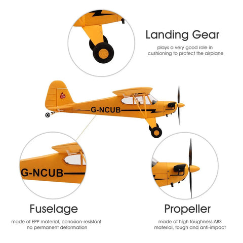 Dope Stunt Ready RC Plane With 3D And 6G Modes showing landing gear, fuselage, and propeller details, durable EPP material