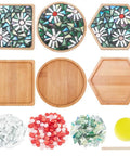 Three Styles DIY Mosaic Coaster Kit No Glue Needed for Adults and Beginners With Bamboo Round Square Hex Bases, Glass Mosaic Tiles