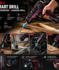 Futuristic Cordless Drill Kit And High Torque Rechargeable Power Tool Set with digital display, compact design for easy use.